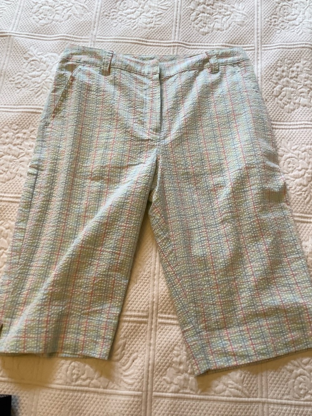 Kim Rogers Pastel Plaid Bermuda Shorts in Mint, Pink & Blue - Picture 4 of 7